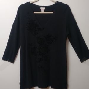 Chico's V-neck Floral Top, Black, Size 0